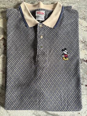 Vintage The Disney Store Mickey Mouse Geometric Patterned Polo